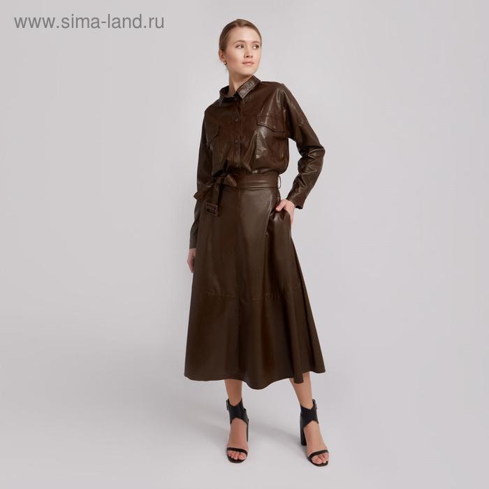 Юбка женская MINAKU: Leather look, цвет коричневый, размер 48 - Фото 1