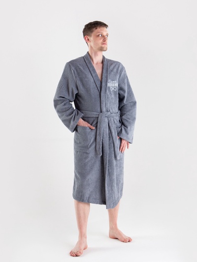 Халат махровый мужской «Этель. Самый лучший», размер 52-54, серый