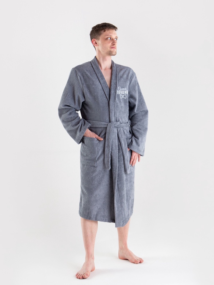 Халат махровый мужской «Этель. Самый лучший», размер 56-58, серый - Фото 1