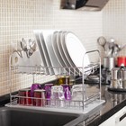 Сушилка для посуды и приборов, настольная, с поддоном, цвет хром, KB007 - Фото 2