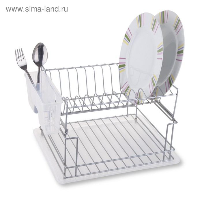 Сушилка для посуды и приборов, настольная, с поддоном, цвет хром, KB010 - Фото 1