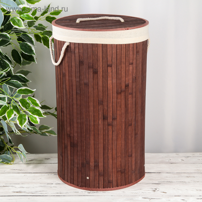 Корзина для белья с крышкой «Бамбук», 36×36×61 см, цвет коричневый - Фото 1