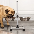 Подставка с мисками, 2×700 мл, высота 40 см, разборная с верхним фиксатором, хром - Фото 3