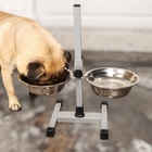 Подставка с мисками, 2×700 мл, высота 40 см, разборная с верхним фиксатором, хром - Фото 2