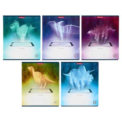 Тетрадь 24 листа в клетку Digital Dino, обложка мелованный картон, МИКС