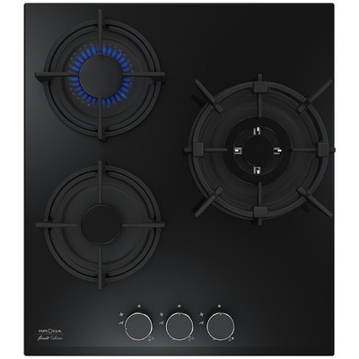 Варочная поверхность KRONA FIERO 45 BL, газовая, 3 конфорки, 45 см, газ-контроль, чёрная