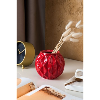 Ваза керамическая «Шарик», настольная, 11 см, красная
