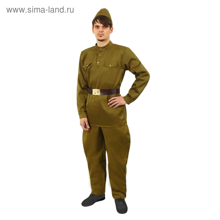 Костюм военного: гимнастёрка, брюки-галифе, ремень, пилотка, р. 56, рост 182 см - Фото 1