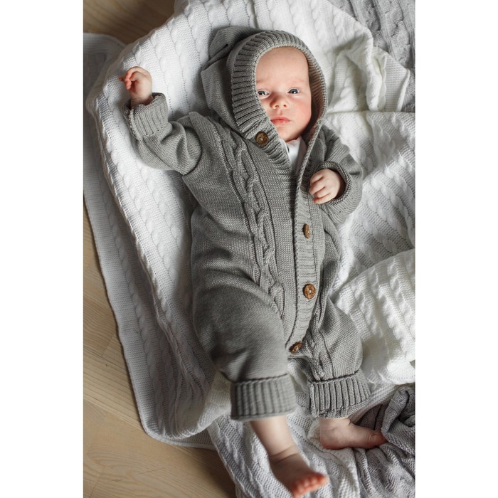 Вязаный комбинезон детский с капюшоном Pure Love, рост 56 см, цвет серый