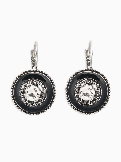 Серьги с эмалью «Круг» изящность, цвет чёрный в серебре