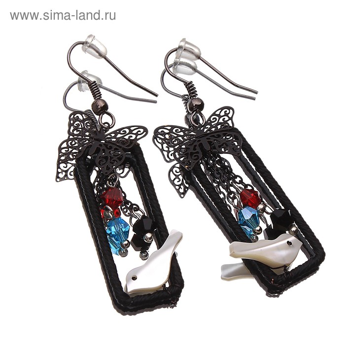 Серьги «Черный ангел» бабочка, цвет черный - Фото 1