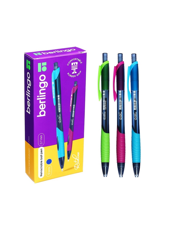 Ручка шариковая автоматическая 0.7 мм, Berlingo «Riteline», грип, синяя, корпус МИКС - Фото 1