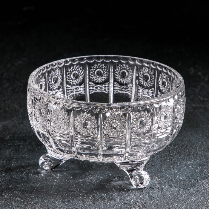 Салатник, d=12.5 см, на ножках, хрусталь, прозрачный - Фото 1