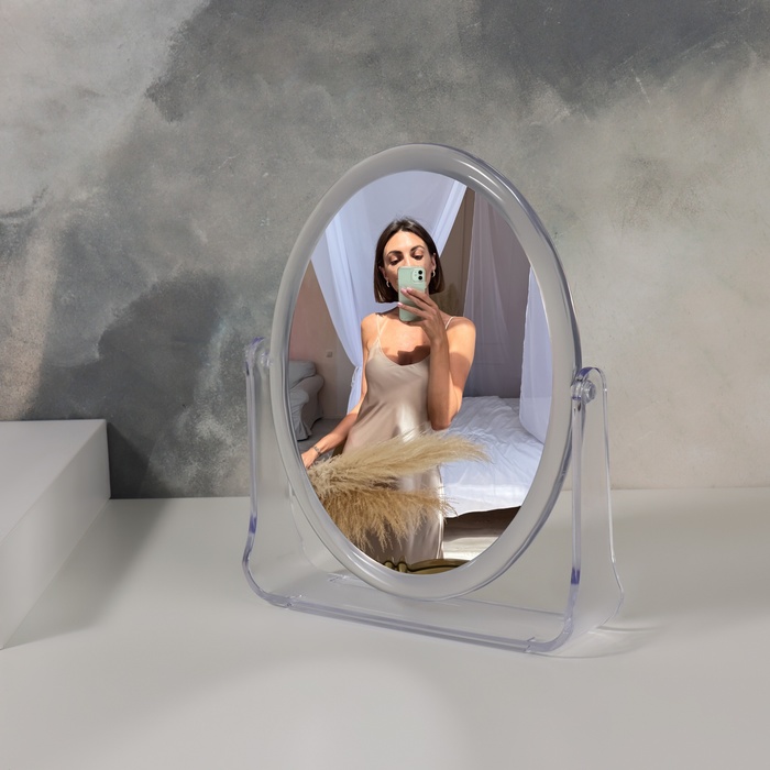 Зеркало настольное «Овал», двустороннее, зеркальная поверхность 12 × 15 см, цвет прозрачный - Фото 1