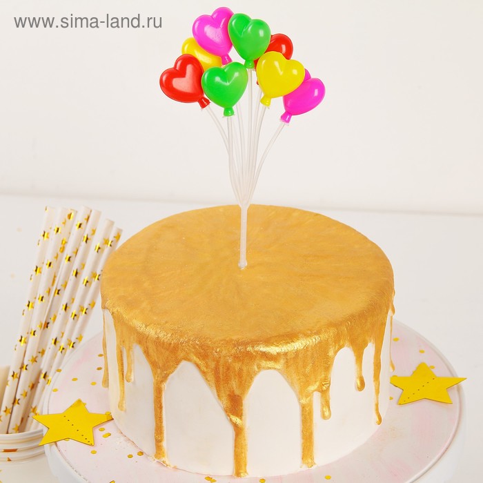 Топпер для торта «Сердечки», 17×8×4,5 см, цвет МИКС - Фото 1