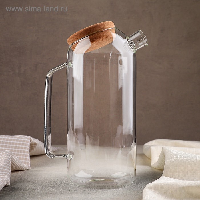 Кувшин стеклянный с пробковой крышкой «Эко», 1,5 л, 17×10,5×22 - Фото 1