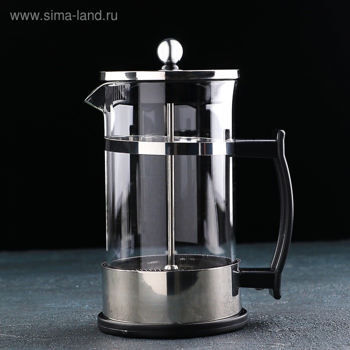 Чайник заварочный френч - пресс «Классика», 600 мл, стекло, цвет серебряный - Фото 1