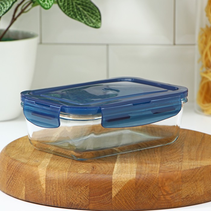 Контейнер из жаропрочного стекла «Фазенда», 650 мл, 17×12×6,5 см, с крышкой, цвет синий - Фото 1