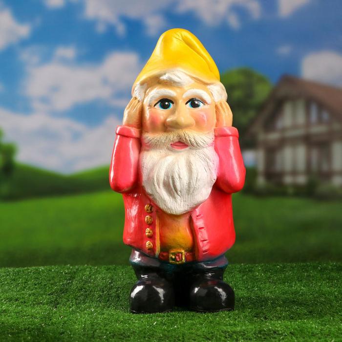 Садовая фигура "Гном ничего не слышу" цветной, 40см - Фото 1