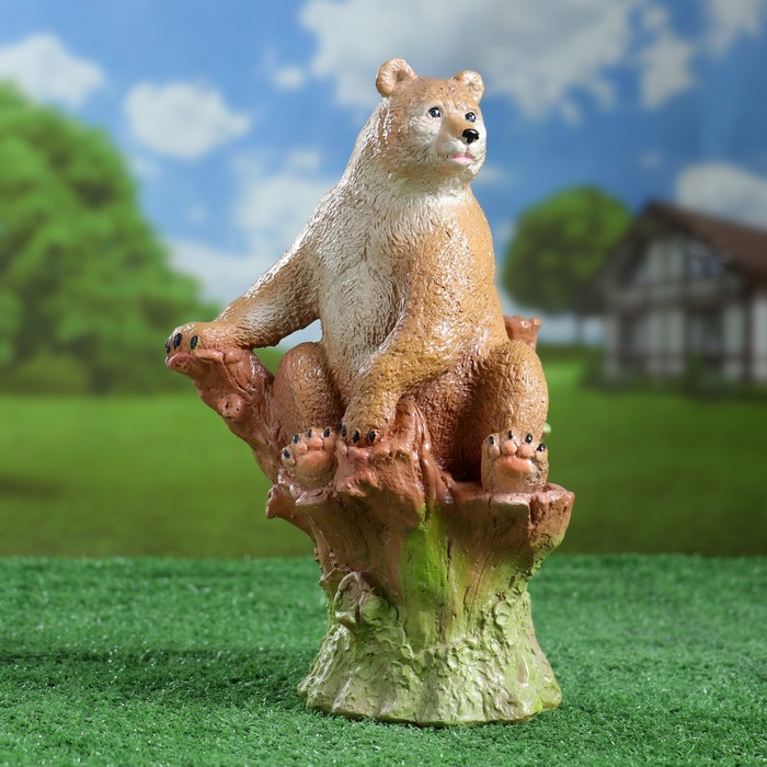 Садовая фигура "Мишка на пне натуральный" коричневый, 32х19х20см МИКС - фото 1907088228