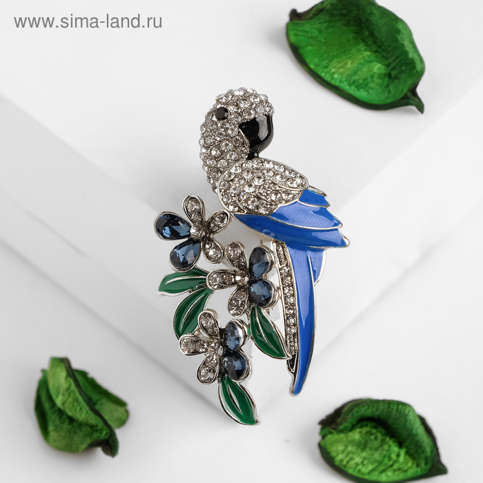 Брошь «Птица» попугай, цветная в серебре - Фото 1