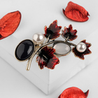 Брошь «Веточка» осени, цвет красно-чёрный в чернёном золоте - Фото 1