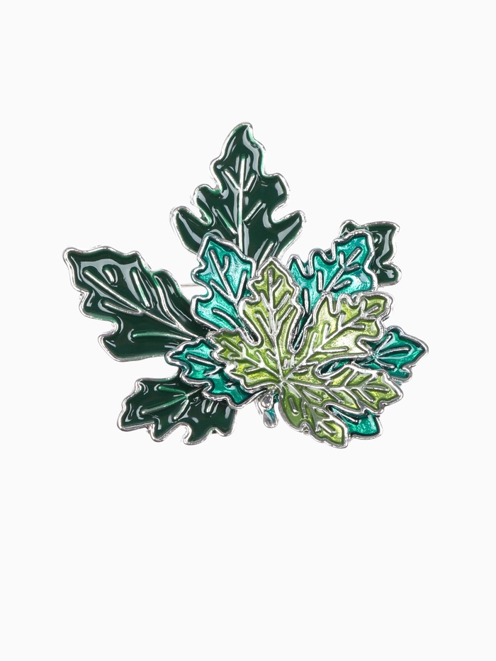 Брошь «Листья» три кленовых, цвет зелёный в серебре - Фото 1