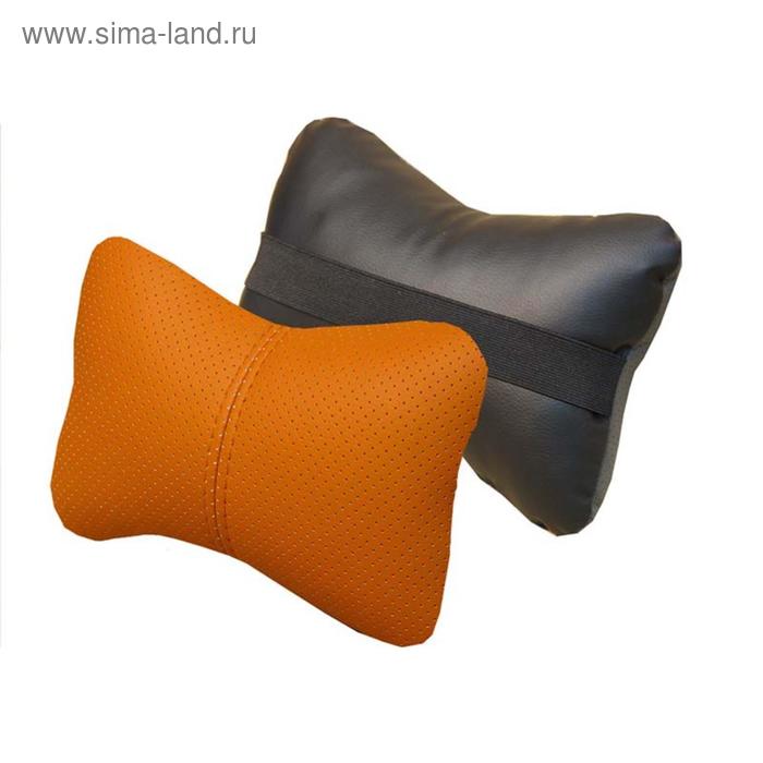 Подушка автомобильная, для шеи, экокожа, черный/оранжевый/оранжевый - Фото 1