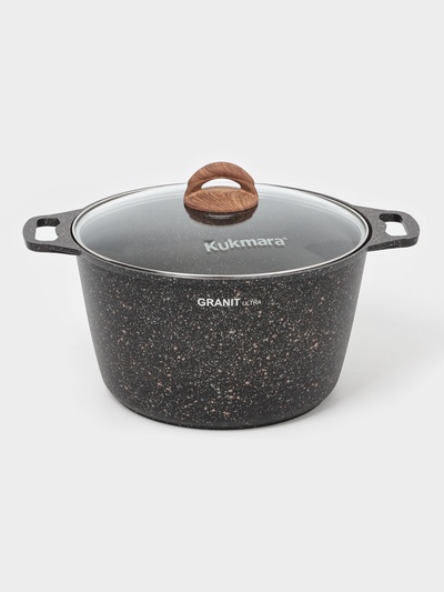 Кастрюля KUKMARA Granit ultra, 8 л, d=30 см, h=25 см, антипригарное покрытие, литой алюминий, коричневая