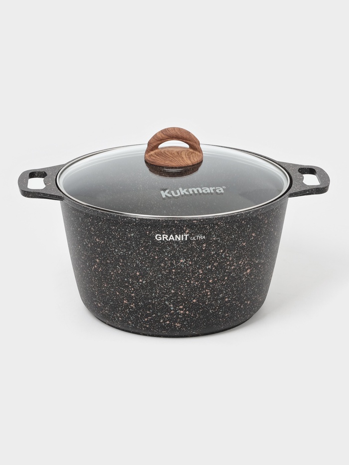 Кастрюля KUKMARA Granit ultra, 8 л, d=30 см, со стеклянной крышкой, антипригарное покрытие, литой алюминий, коричневая - Фото 1