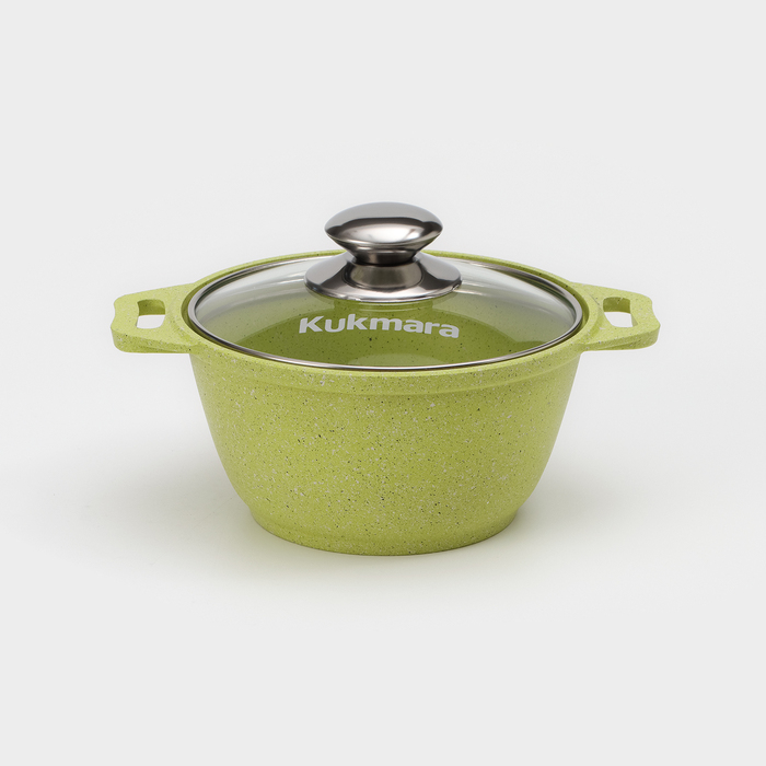 Кастрюля алюминиевая Trendy style, 1 л, d=16 см, h= 9 см, антипригарное покрытие, стеклянная крышка, цвет зелёный - Фото 1