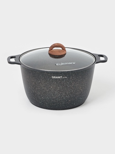 Кастрюля KUKMARA Granit ultra, 10 л, d=32.5 см, h=25.5 см, антипригарное покрытие, литой алюминий, коричневая