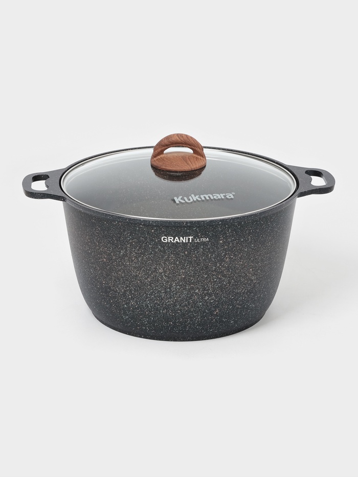 Кастрюля KUKMARA Granit ultra, 10 л, d=32.5 см, со стеклянной крышкой, антипригарное покрытие, литой алюминий, коричневая - Фото 1