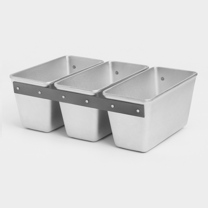 Форма для хлеба KUKMARA, 2.1 л, 22.5×11.5×12.2 см, Л-7, 3-х секционная, литой алюминий - Фото 1