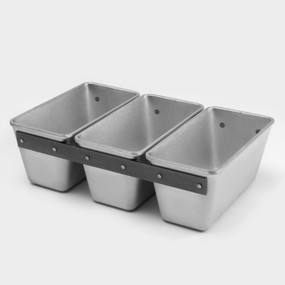 Форма для хлеба, 2.5×21×10 см, прямоугольная, 3-х секционная, литой алюминий