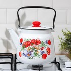 Чайник эмалированный «Цветы красные», 3,5 л, цвет белый - Фото 5