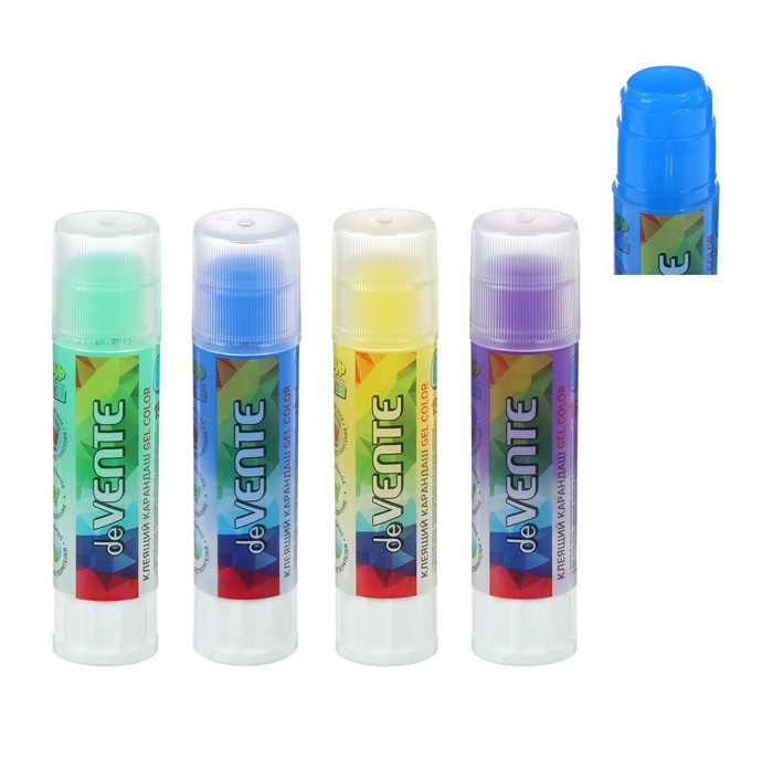 Клей-карандаш Magic, на основе PVP, 15 г, deVENTE Color Gel, гелевый (легкое нанесение, исчезающий цветной индикатор), МИКС х 4 цвета, картонная коробка