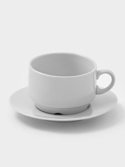 Чайная пара Дулевский фарфор «Белая», чашка 250 мл, блюдце d=14.8 см, штабелируемая