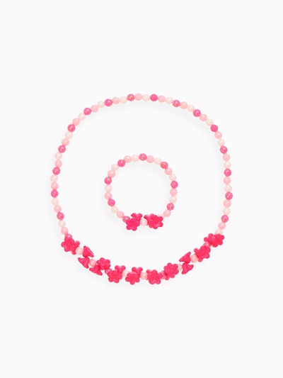 Набор детских украшений Выбражулька «Цветы сирени», 2 предмета: бусы, браслет d=6 см розовый