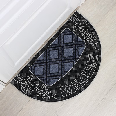 Коврик придверный Доляна «Welcome», полукруглый, 45×75 см, серебряный