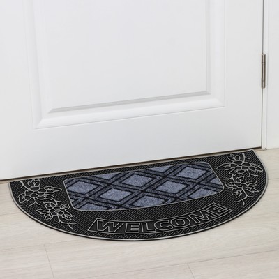 Коврик придверный Доляна «Welcome», полукруглый, 45×75 см, серебряный