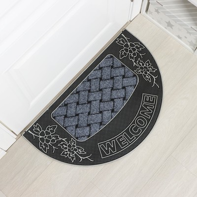 Коврик придверный Доляна «Welcome», полукруглый, 45×75 см, серебряный