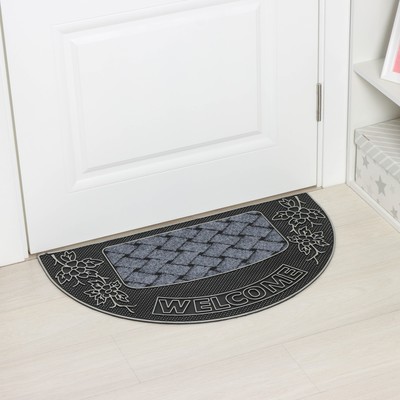 Коврик придверный Доляна «Welcome», полукруглый, 45×75 см, серебряный