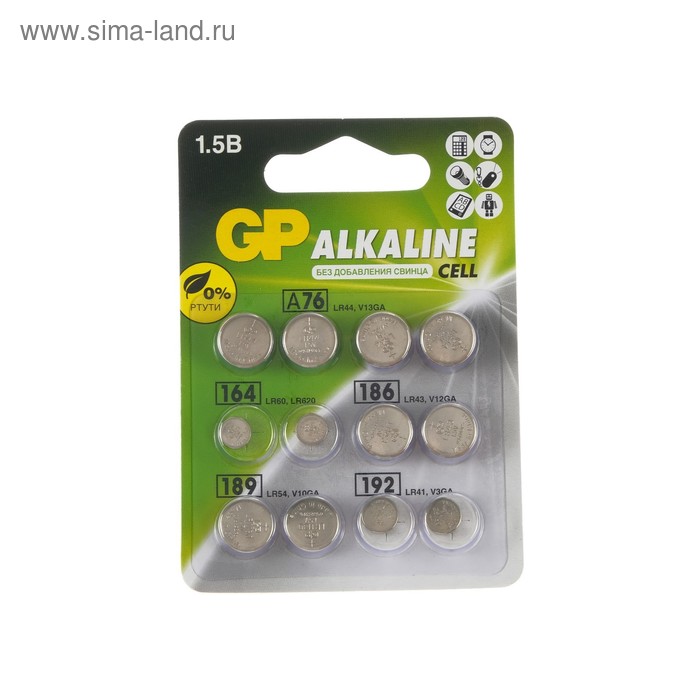 Батарейки алкалин GP, LR44(A76)-4шт,LR60(164)-2шт,LR43(186)-2шт,LR54(189)-2шт,LR41(192)-2шт - Фото 1