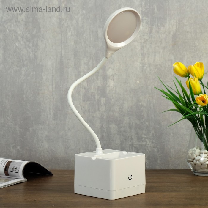 Лампа настольная RISALUX 85302/1, сенсорная, 18хLED, 3 Вт, диммер, USB, AKB, белая, 10×10.5×43 см - Фото 1