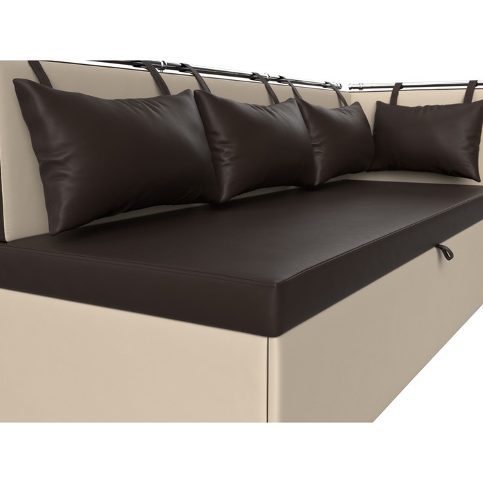 Кухонный диван «Метро с углом», механизм дельфин, правый, экокожа, цвет коричневый/бежевый - фото 1886475117