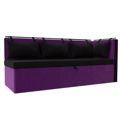 Кухонный диван «Метро с углом», механизм дельфин, микровельвет, цвет чёрный / фиолетовый