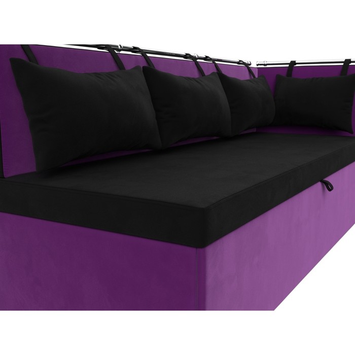 Кухонный диван «Метро с углом», механизм дельфин, микровельвет, цвет чёрный / фиолетовый - фото 1886475134