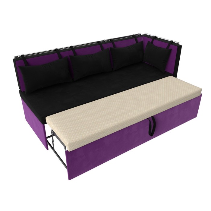 Кухонный диван «Метро с углом», механизм дельфин, микровельвет, цвет чёрный / фиолетовый - фото 1886475136