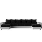 П-образный диван «Дубай», механизм еврокнижка, цвет чёрный микровельвет / белая экокожа - Фото 2